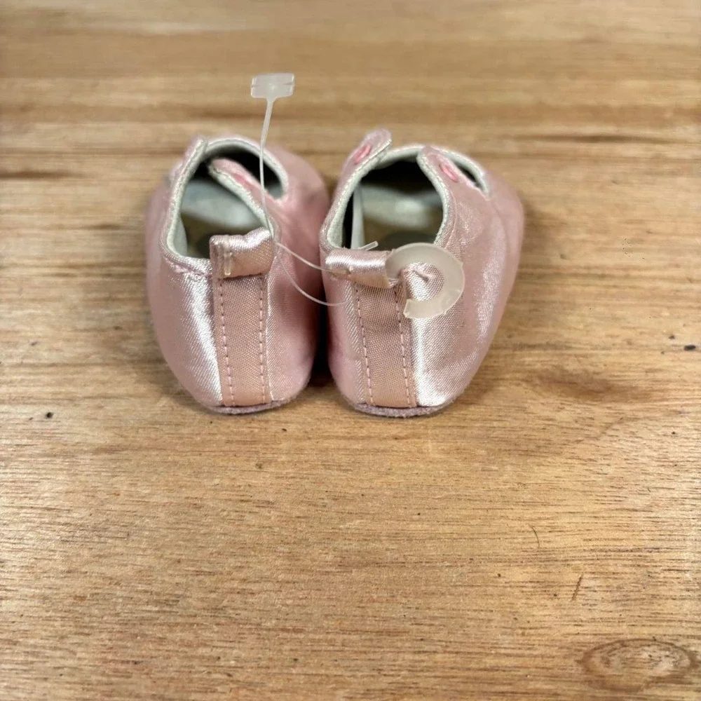Baby Girls Pink Satin Mary Jane Crib Shoes Soft Sole Size 4 Special Occasion